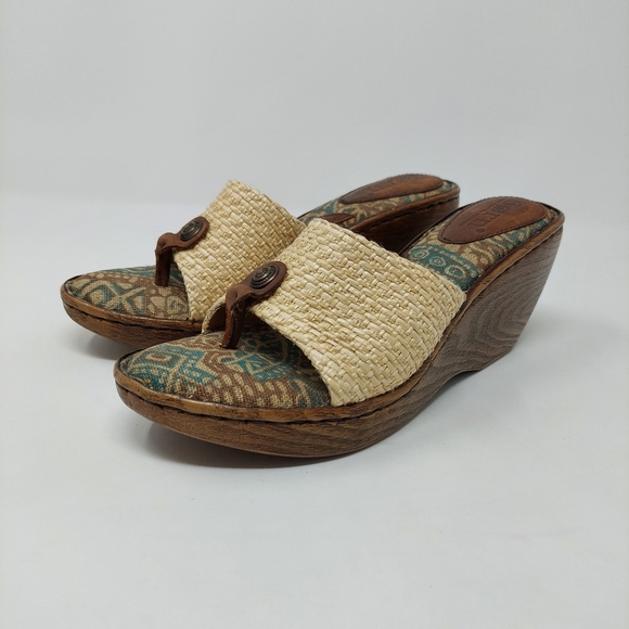 Born Shoes - Born Tan and Brown Woven Wedges